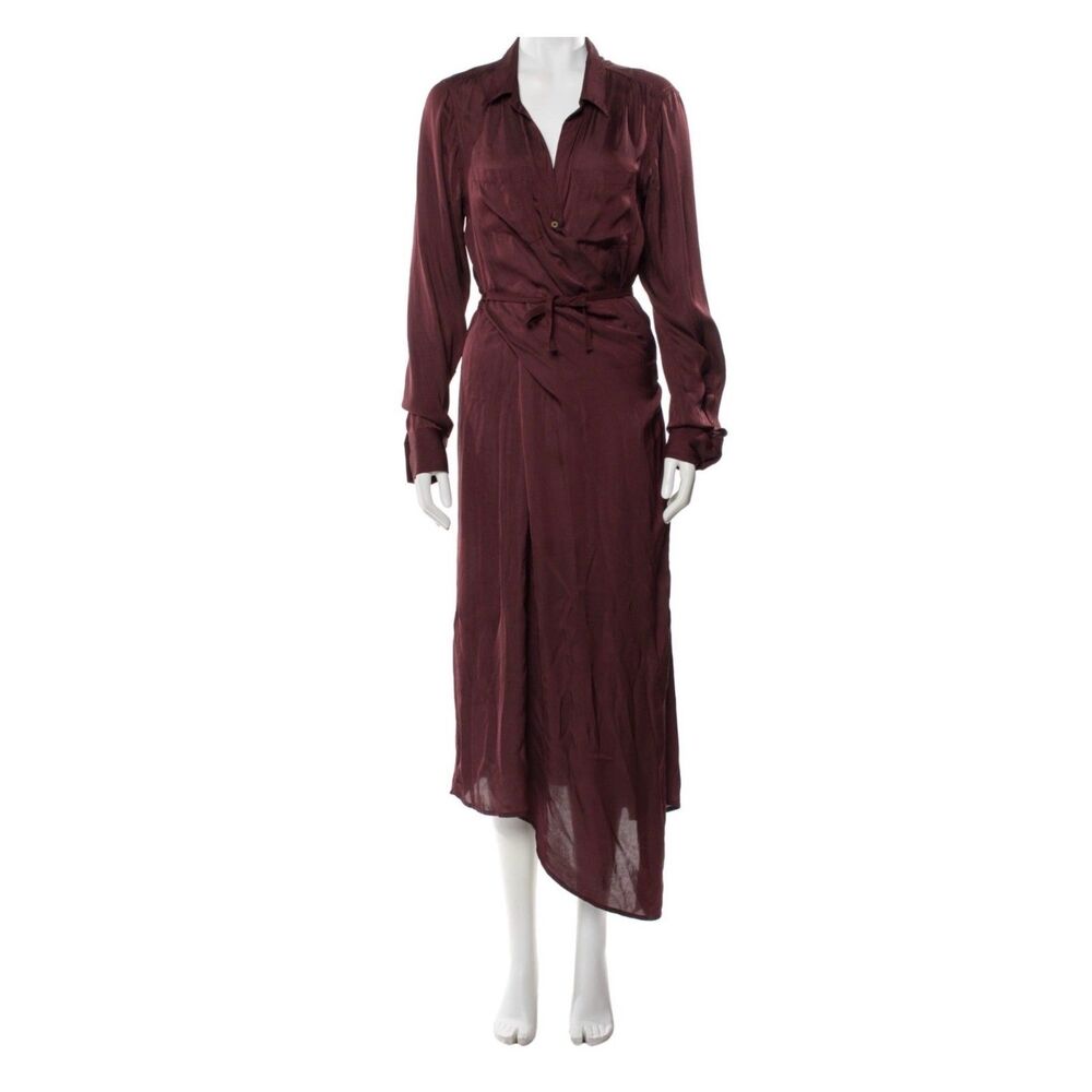 Nicholas K Veda Burgundy Modal Satin Wrap Maxi Dress M $625